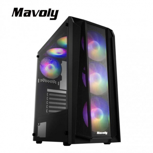 (搭機價)Mavoly 荔枝 ATX/黑化/CPU高16.5/顯卡長28.5/玻璃側板//12*12 ARGB FAN*6 下置電源