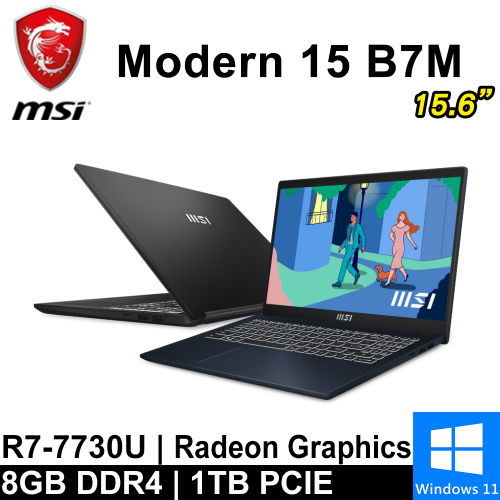 微星 Modern 15 B7M-057TW-SP1 15.6"黑(R7-7730U/8GB DDR4/1TB PCIE/W11)特仕筆電