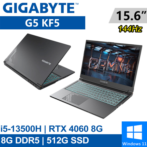 技嘉 G5 KF5-53TW383SH 15.6吋 黑(i5-13500H/8G DDR5/512G PCIE/RTX4060 8G/W11)