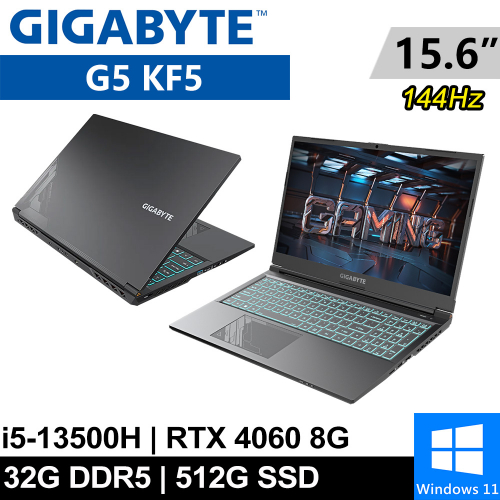 技嘉 G5 KF5-53TW383SH-SP4 15.6吋 黑(i5-13500H/32G DDR5/512G PCIE/RTX4060 8G/W11)特仕筆電