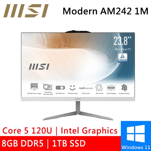 微星 Modern AM242 1M-1059TW 24型 白(Intel Core 5 120U/8G DDR5/1TB PCIE/W11)