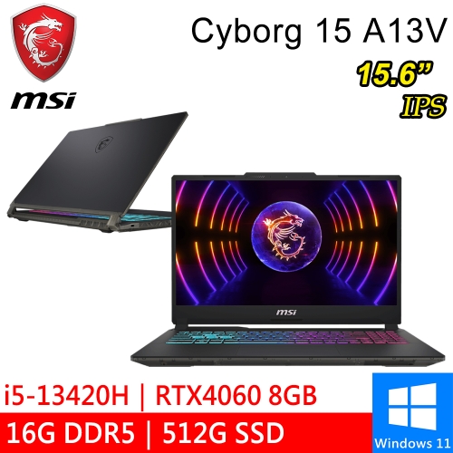 微星 Cyborg 15 A13VF-1406TW 15.6吋 黑(i5-13420H/16G DDR5/512G PCIE/RTX4060 8G/W11)